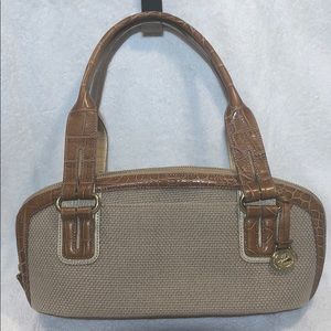 Brahmin Pecan Croc Embossed & Burlap Canvas Purse